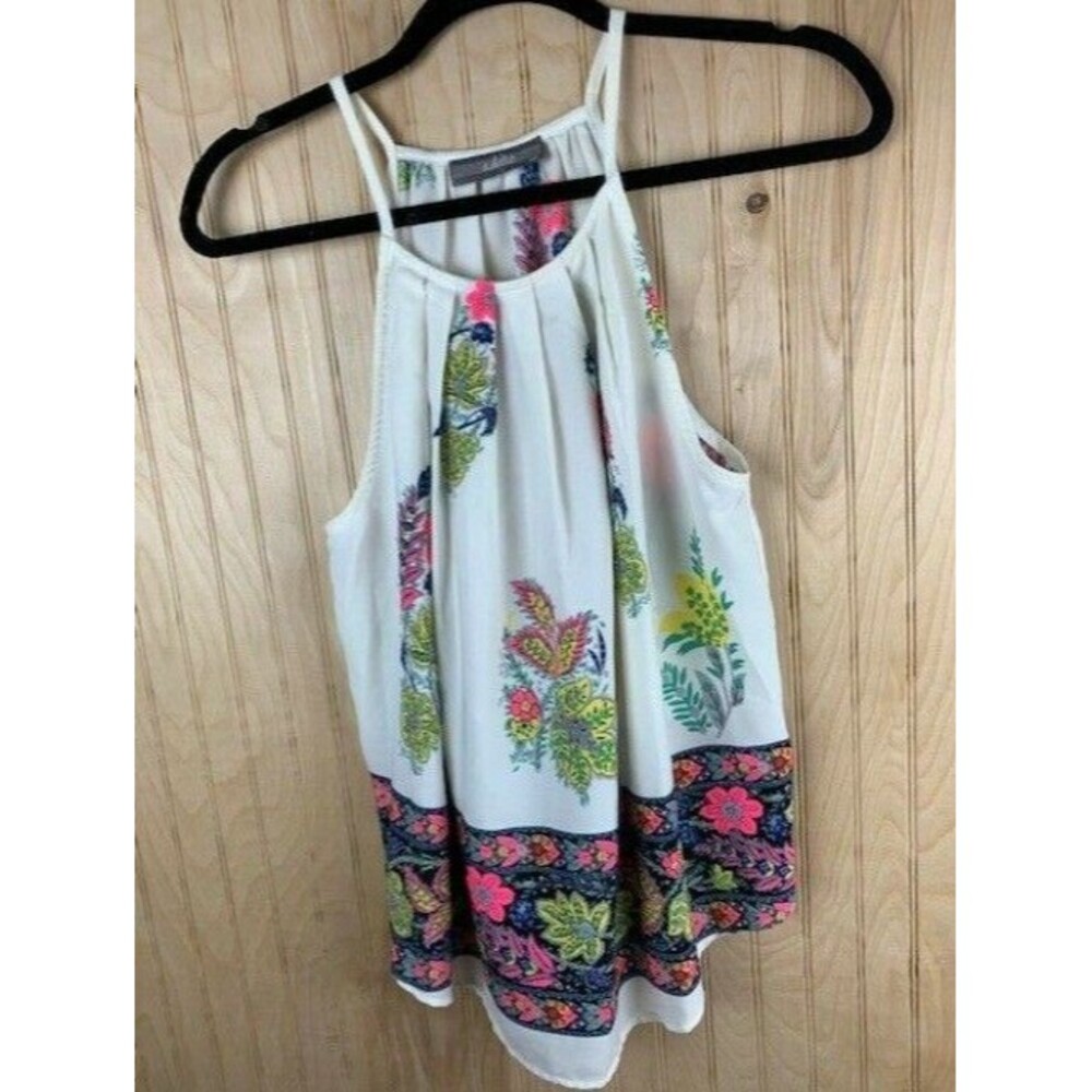 Addie Size Small Womens Top White Floral Sleeveless Tunic